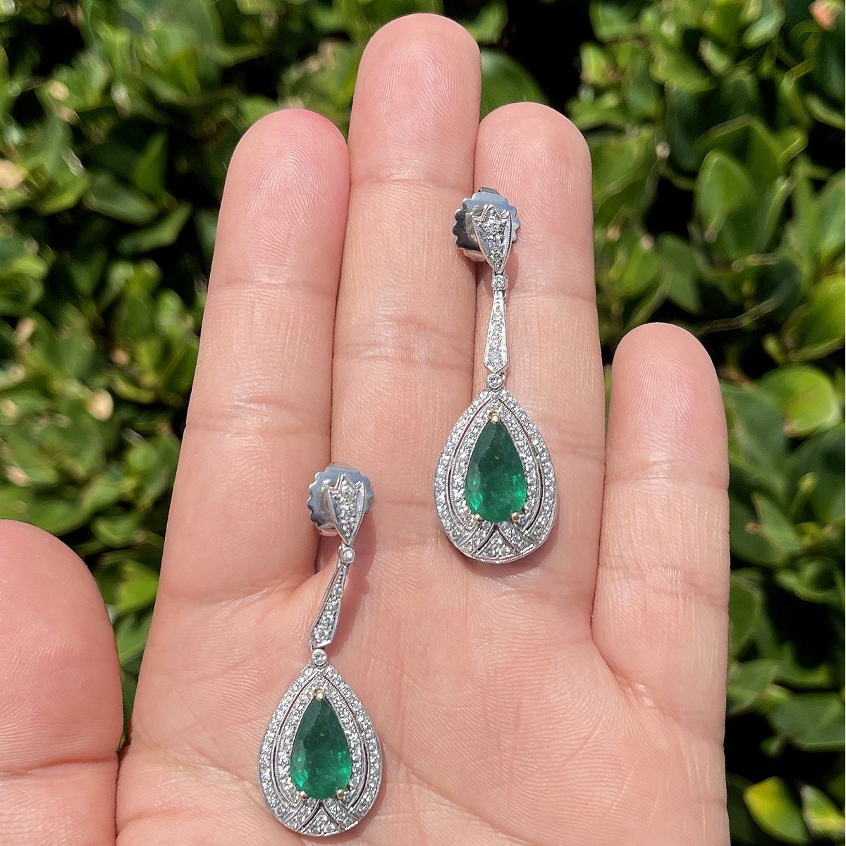 Emerald, Diamond and 18K Earrings