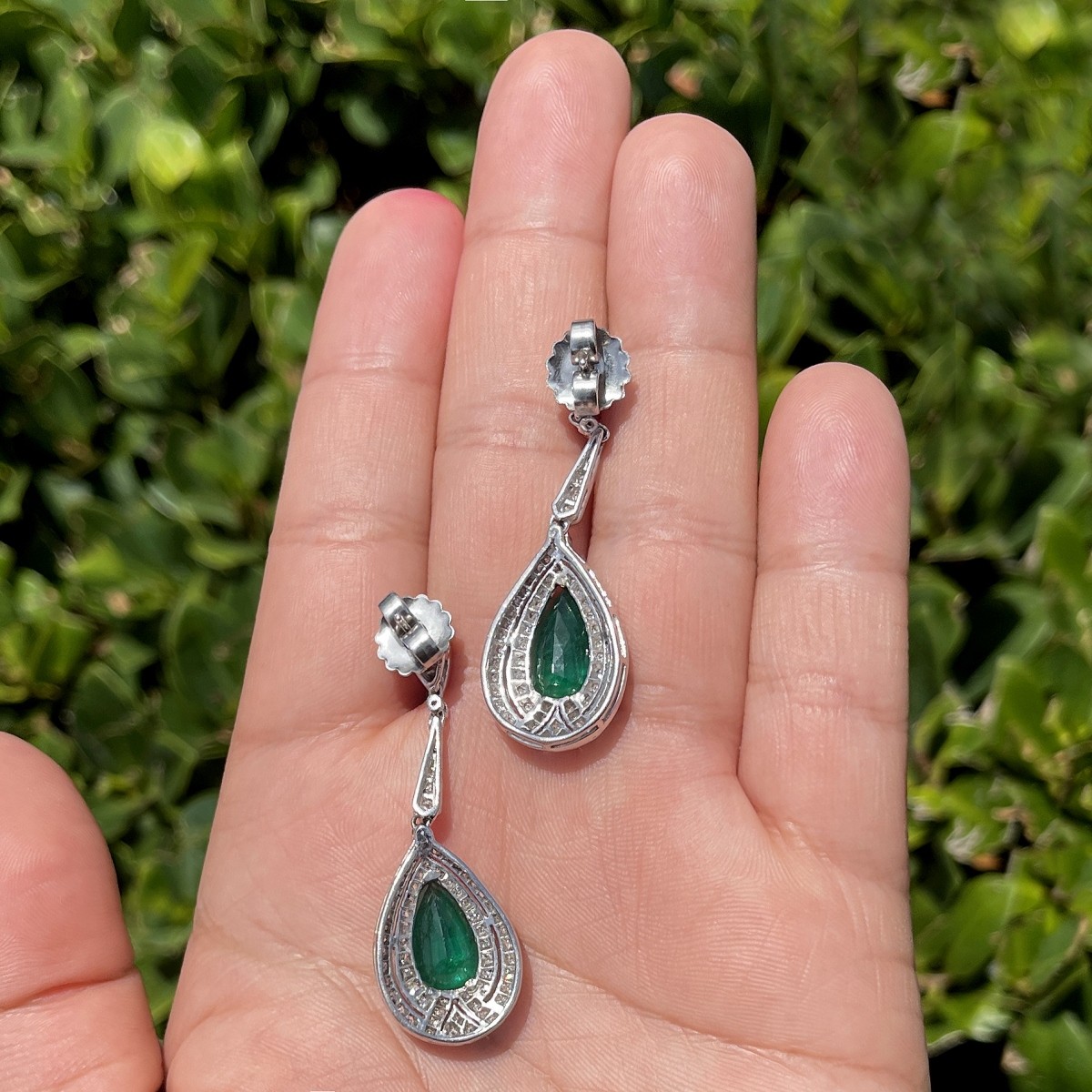 Emerald, Diamond and 18K Earrings