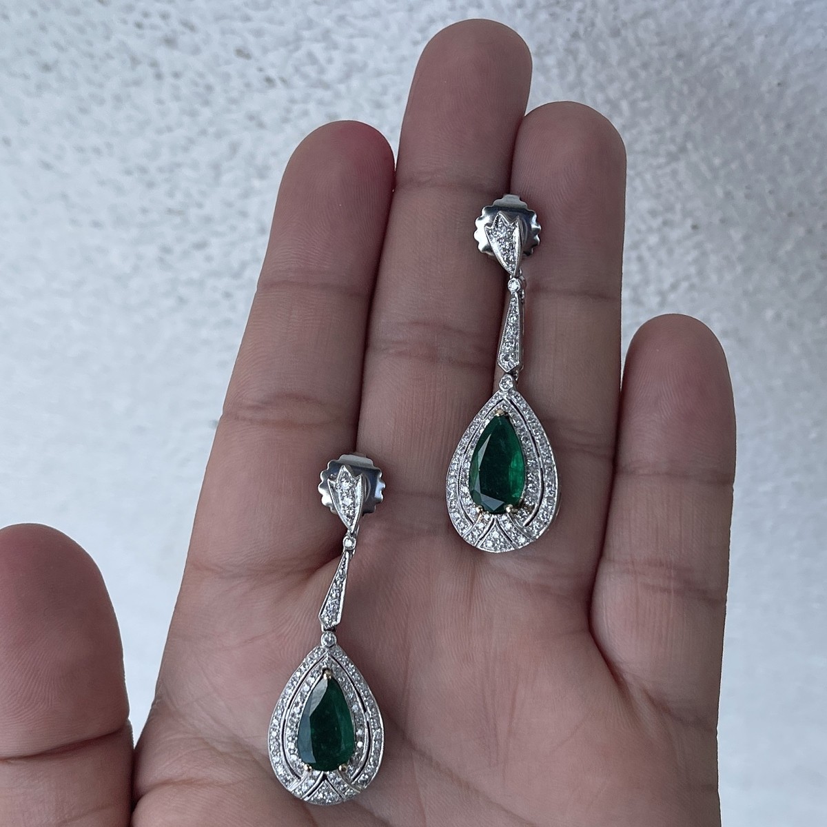 Emerald, Diamond and 18K Earrings