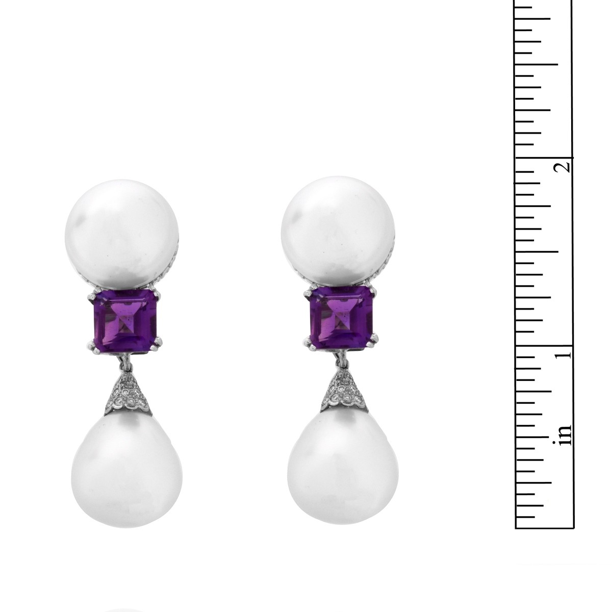 Pearl, Amethyst, Diamond and 18K Earrings