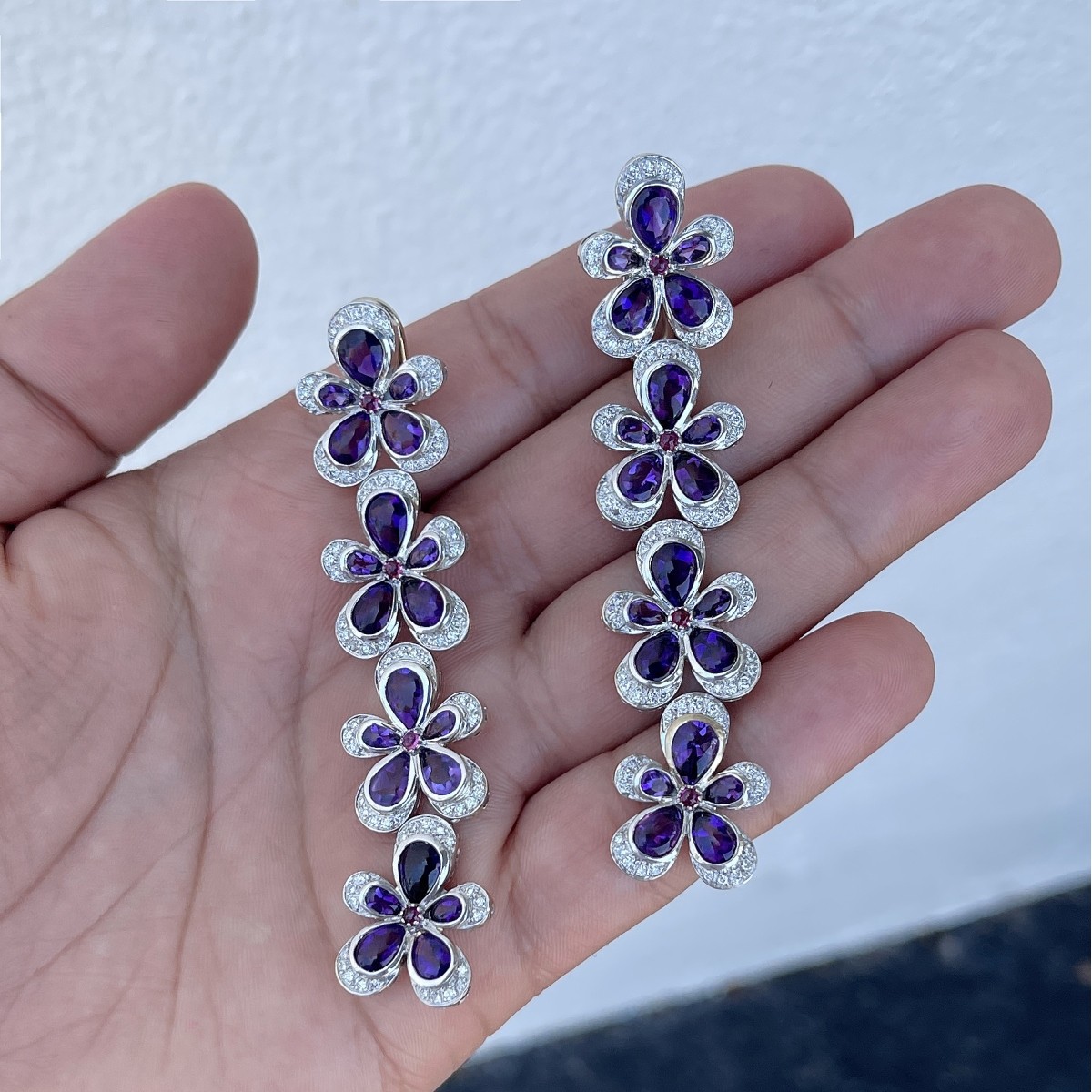 Amethyst, Diamond and 18K Earrings
