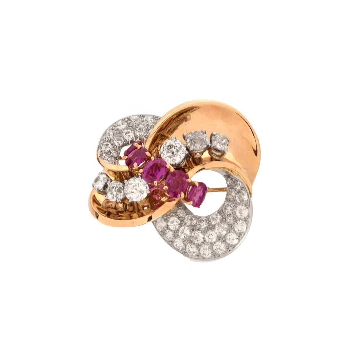 Ruby, Diamond and 18K Brooch