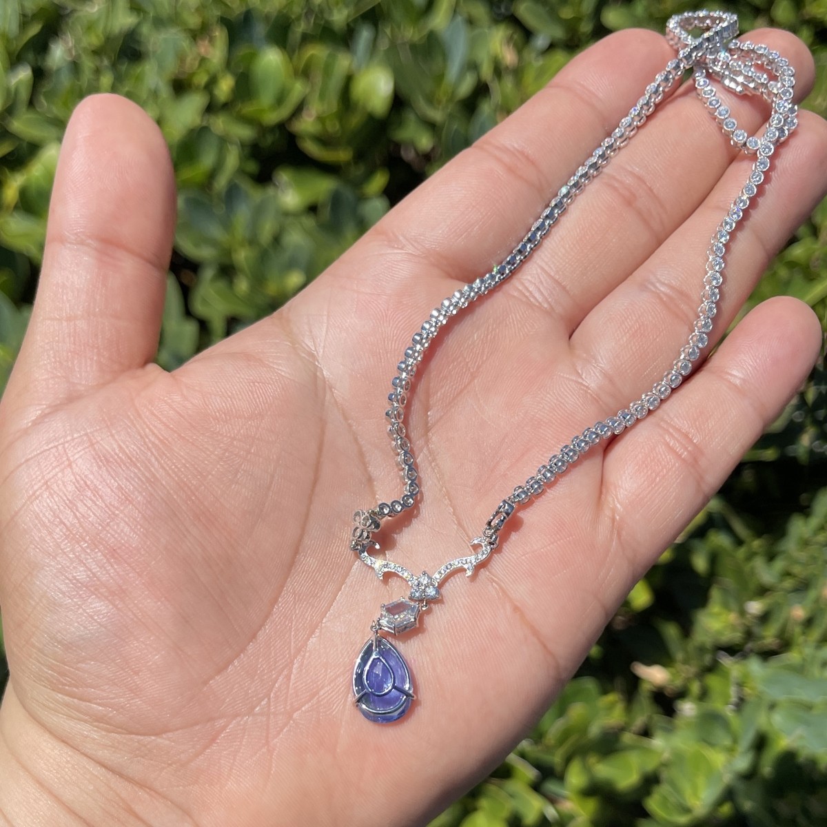 GIA Sapphire, Diamond and Platinum Necklace