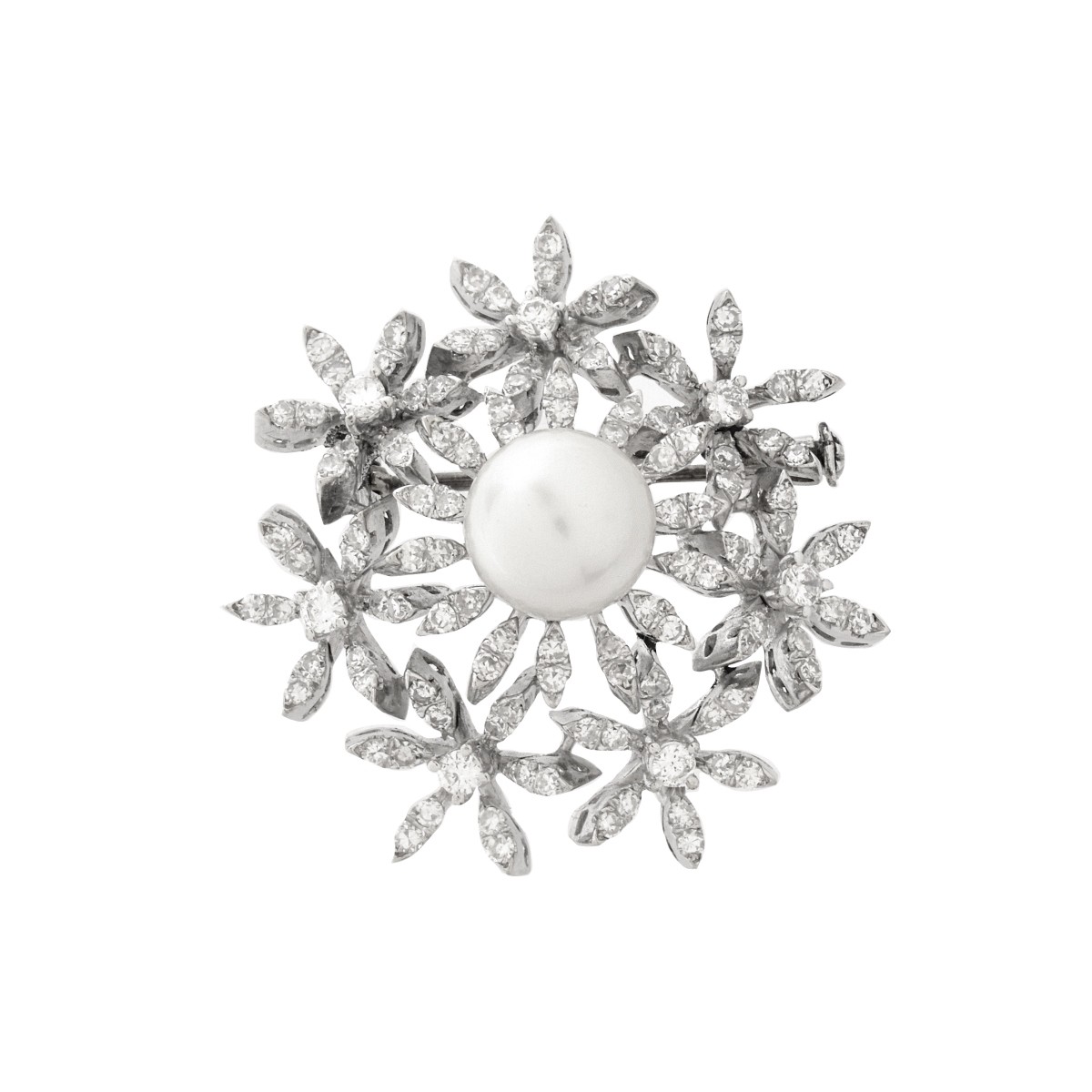 Diamond, Pearl and 18K Brooch