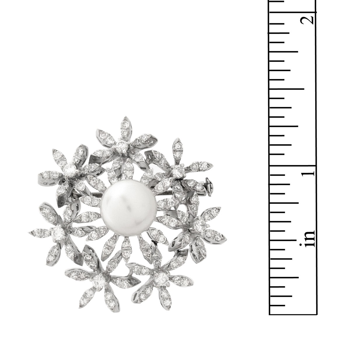 Diamond, Pearl and 18K Brooch