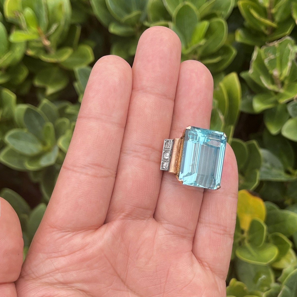 Aquamarine, Diamond and 14K Ring