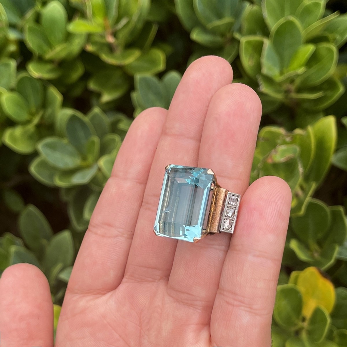 Aquamarine, Diamond and 14K Ring