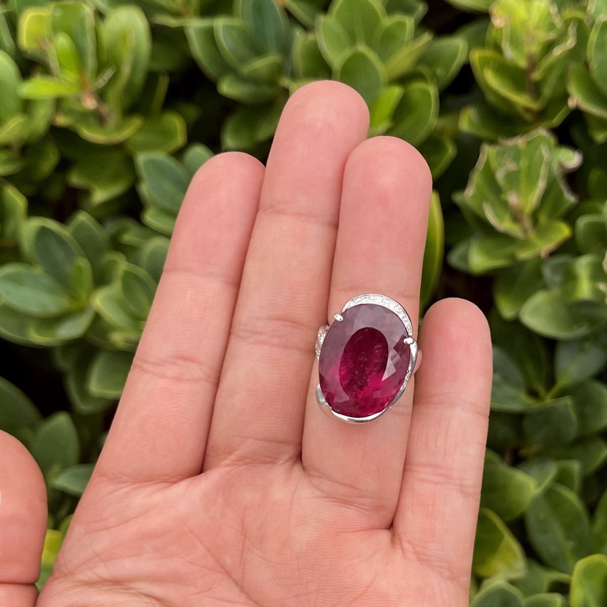 Rubelite, Diamond and Platinum Ring