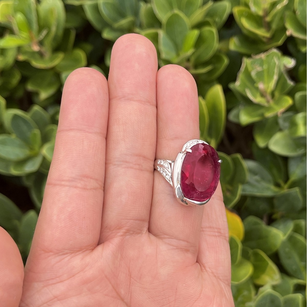Rubelite, Diamond and Platinum Ring