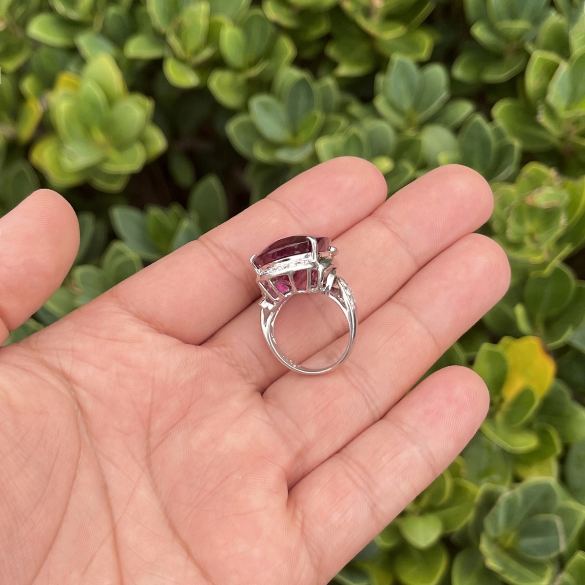 Rubelite, Diamond and Platinum Ring