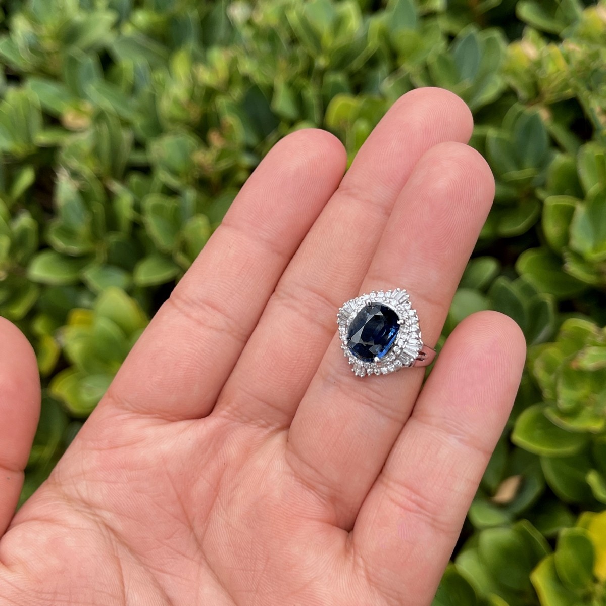 Sapphire, Diamond and Platinum Ring