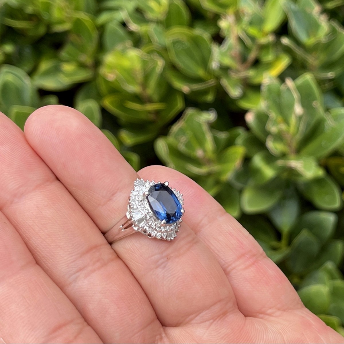 Sapphire, Diamond and Platinum Ring