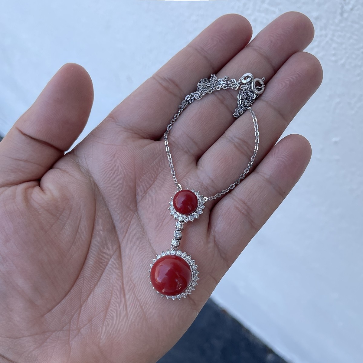 Coral, Diamond and 18K Necklace