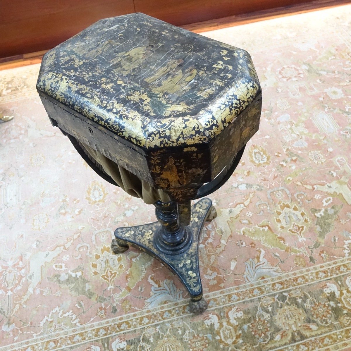 19th C English Regency Chinoiserie Sewing Stand