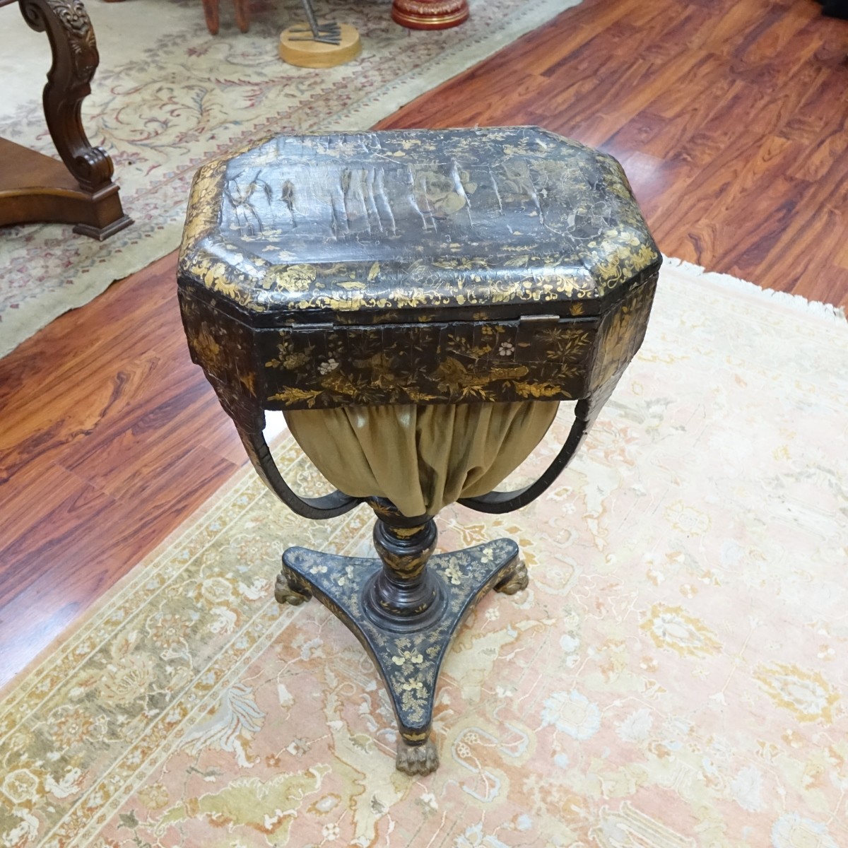 19th C English Regency Chinoiserie Sewing Stand