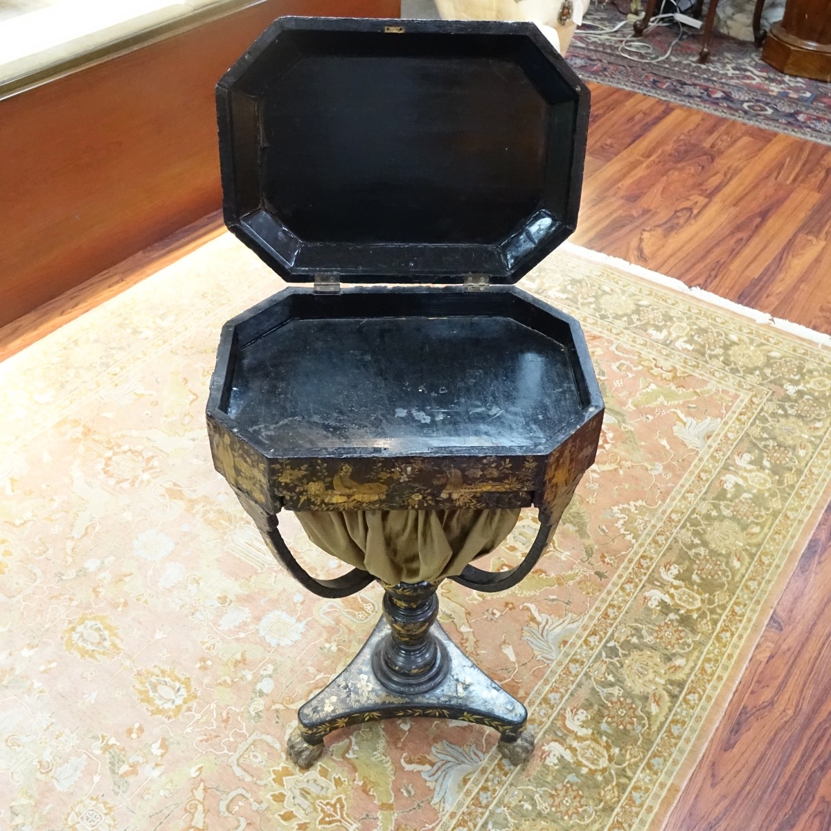 19th C English Regency Chinoiserie Sewing Stand
