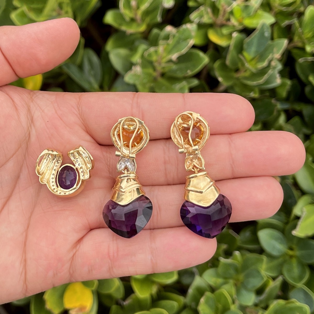 Amethyst and 14K Earrings and Pendant