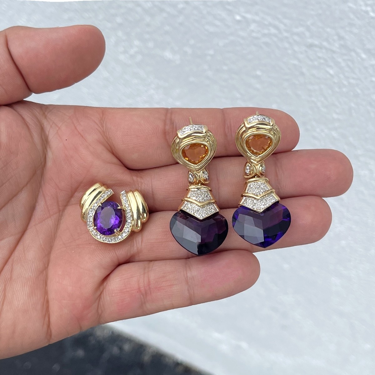Amethyst and 14K Earrings and Pendant