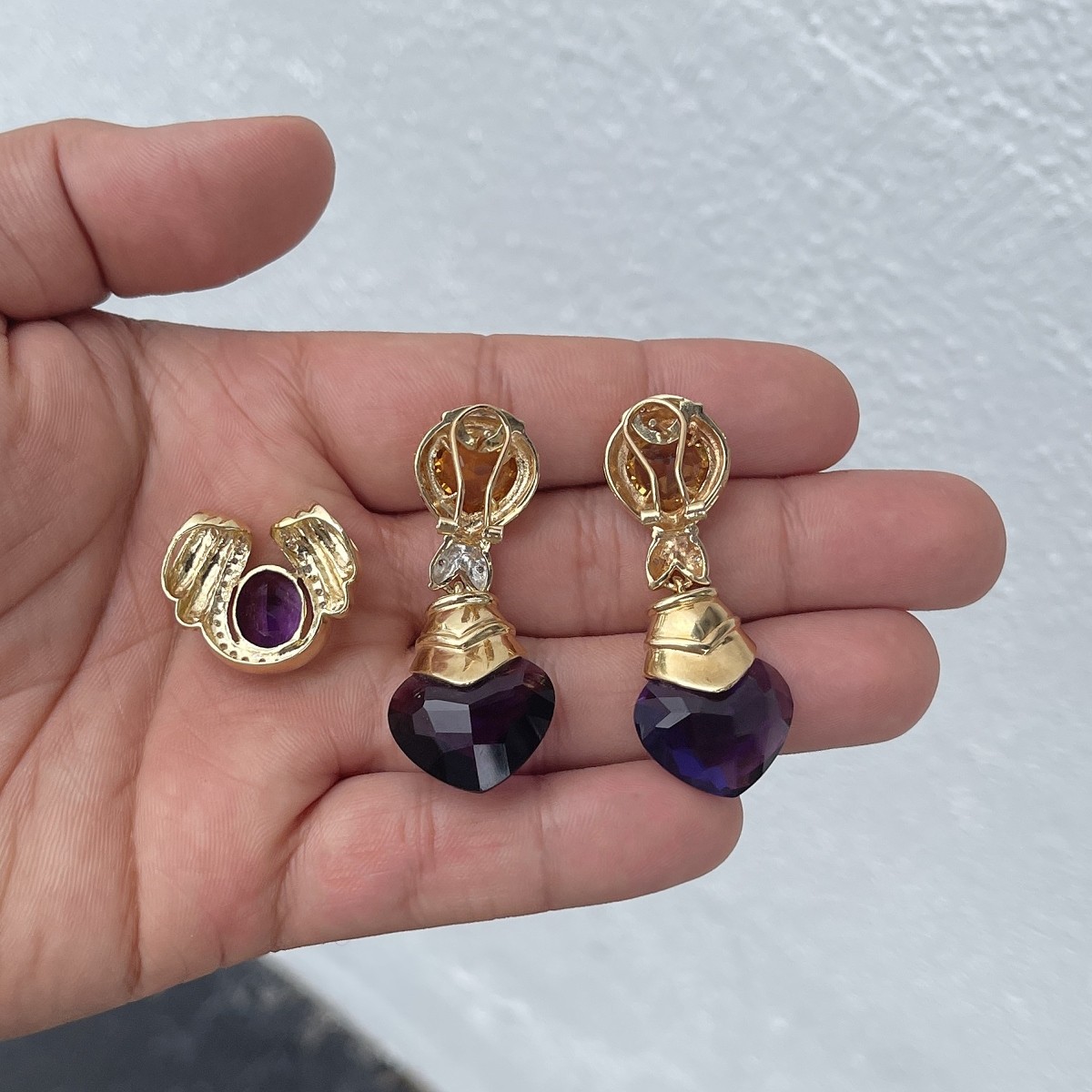 Amethyst and 14K Earrings and Pendant