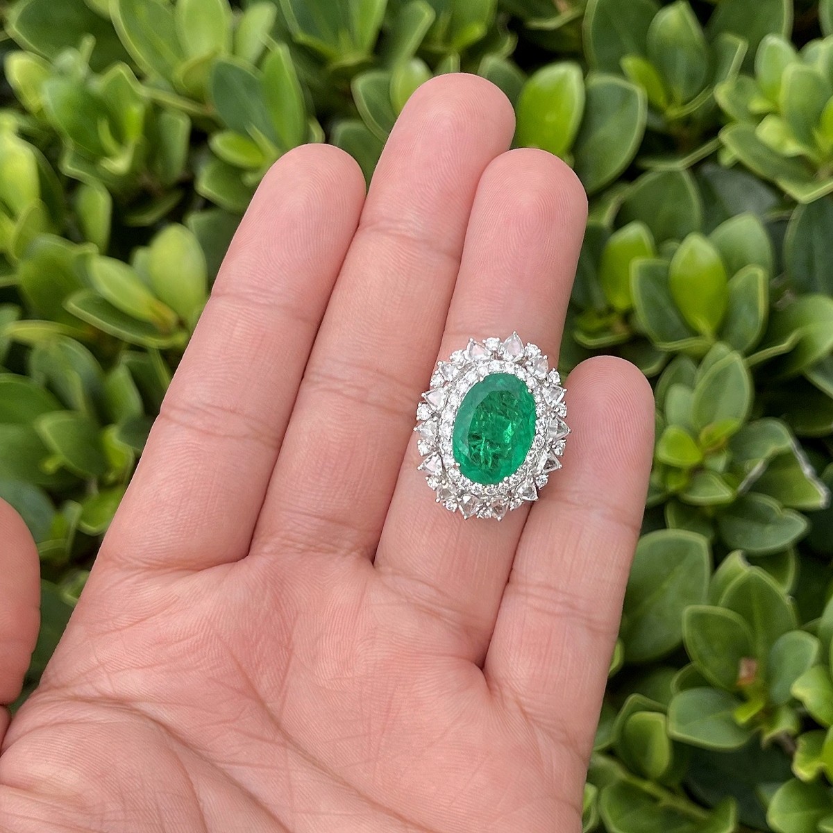 Emerald, Diamond and 18K Ring