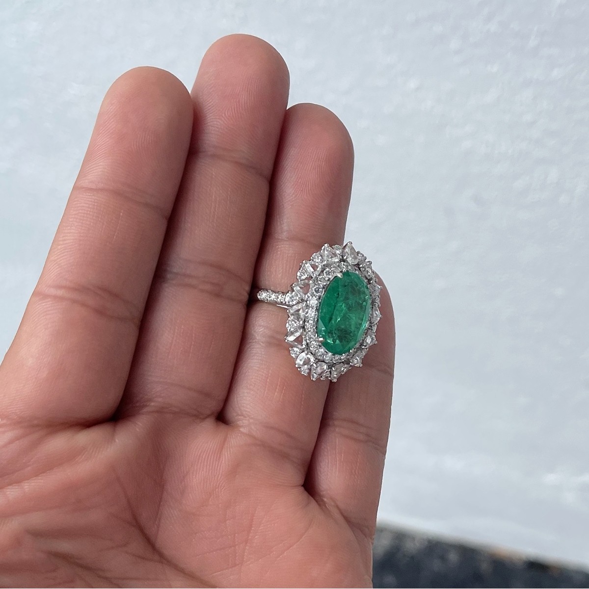 Emerald, Diamond and 18K Ring