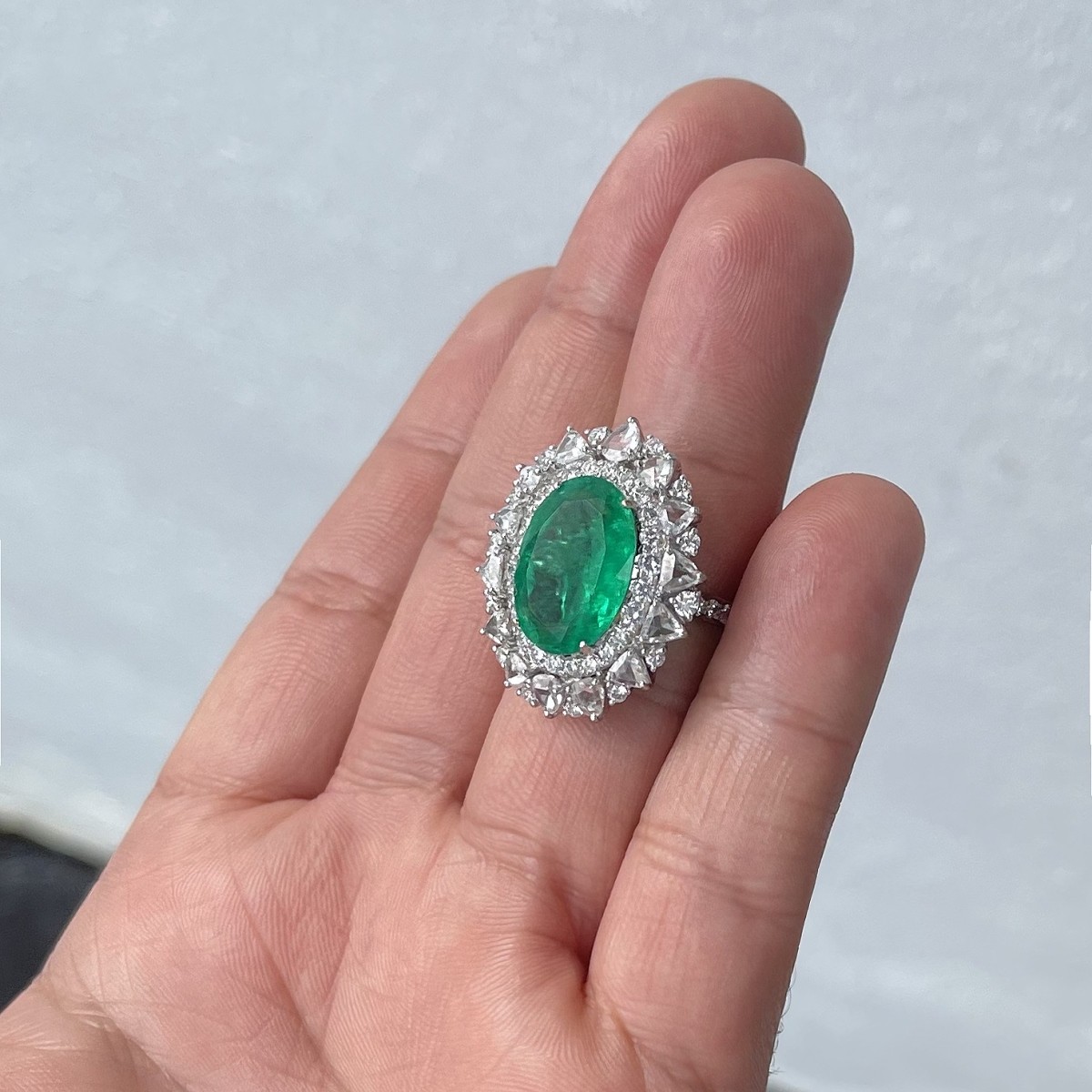 Emerald, Diamond and 18K Ring