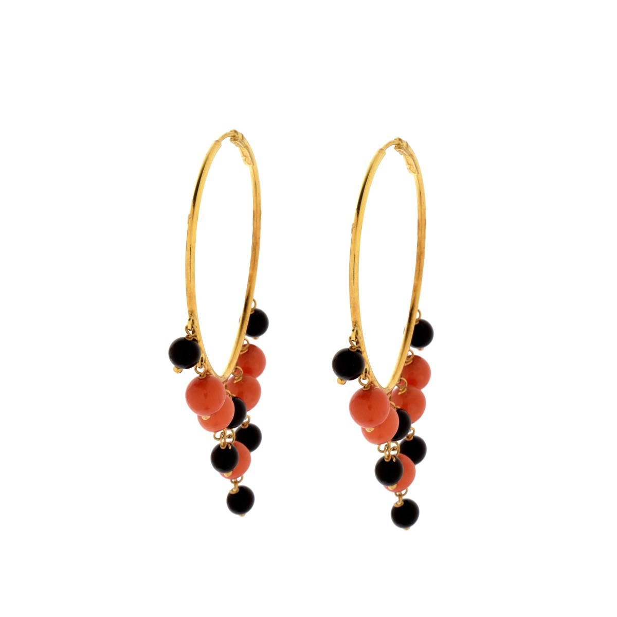 Coral, Onyx and 18K Earrings