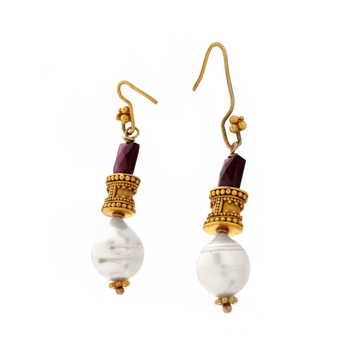 Pearl, Amethyst and 14K Earrings