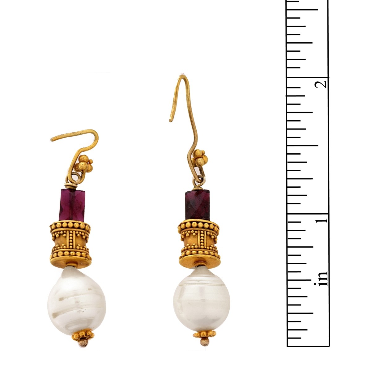 Pearl, Amethyst and 14K Earrings