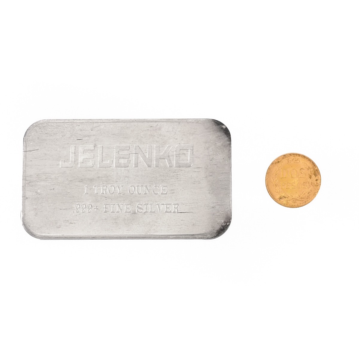 Mexican Gold Coin and Jelenko Silver Bar