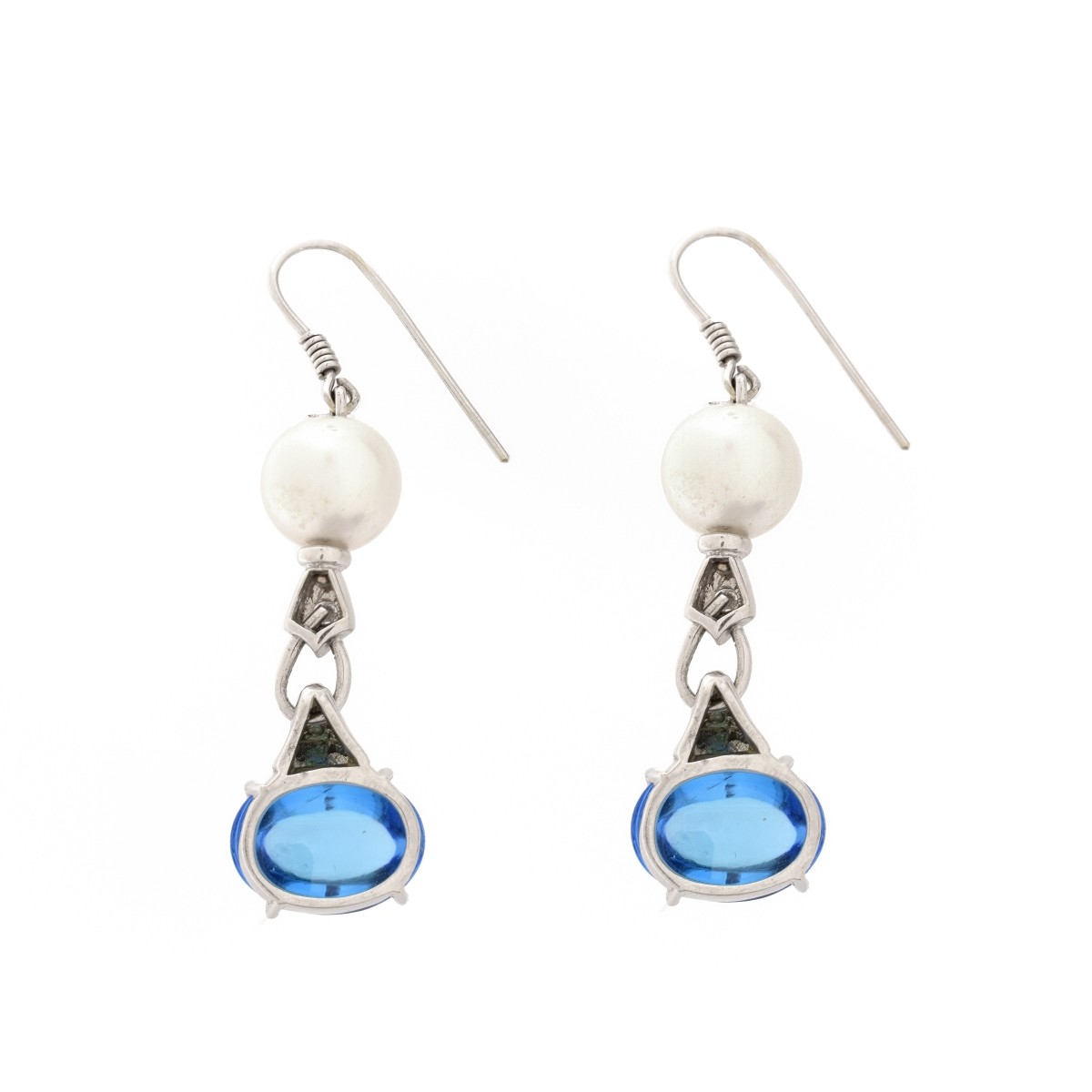 Diamond, Pearl, Topaz and 18K Earrings