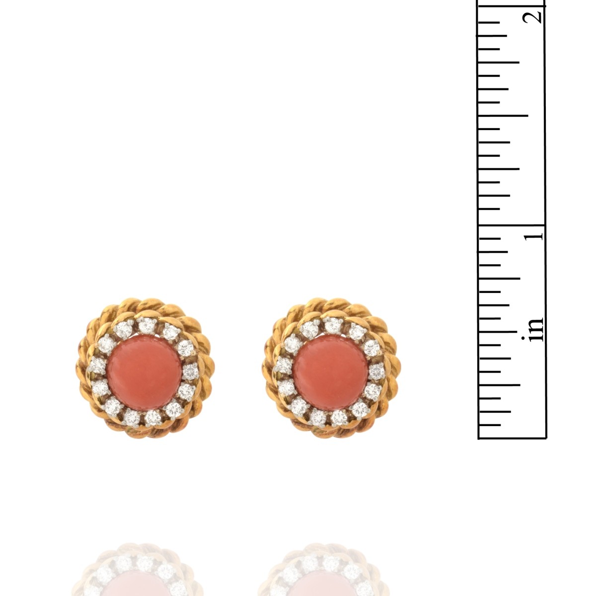 Red Coral, Diamond and 18K Earrings