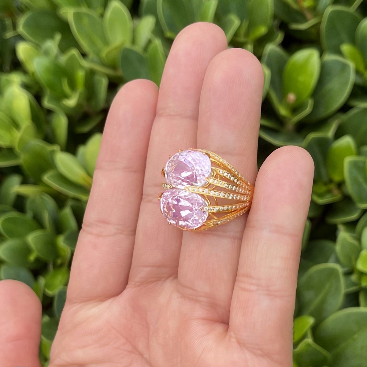 Kunzite, Diamond and 18K Ring