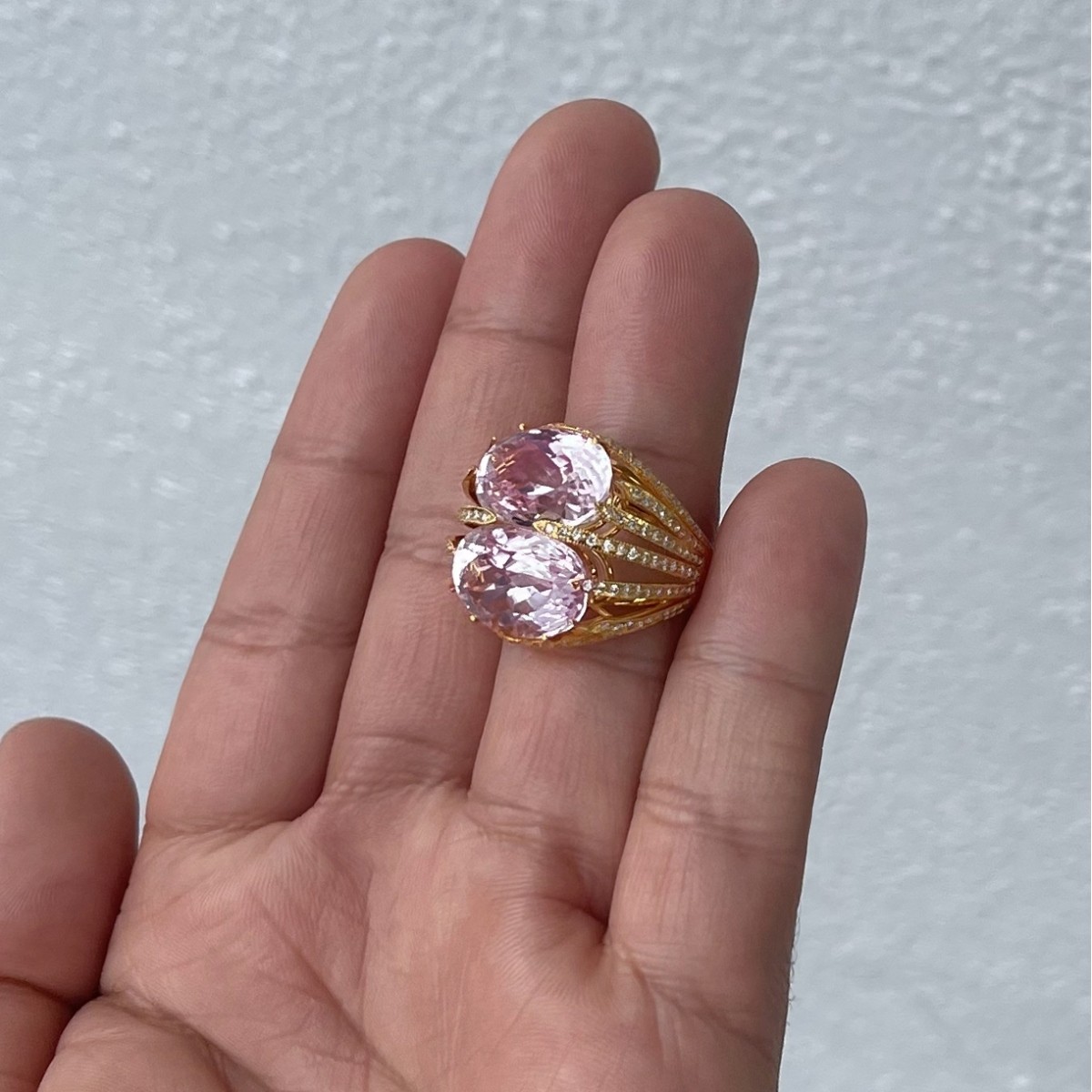 Kunzite, Diamond and 18K Ring