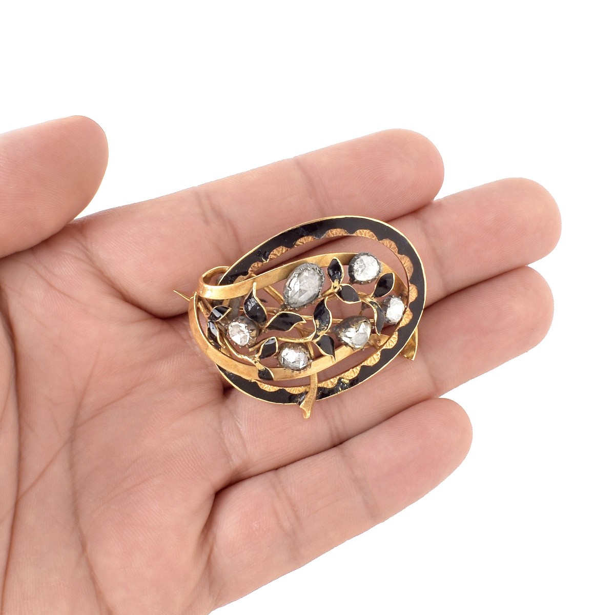 Diamond, Enamel and 18K Brooch