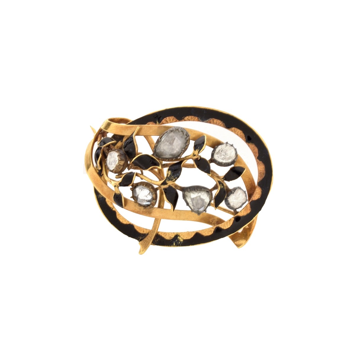 Diamond, Enamel and 18K Brooch