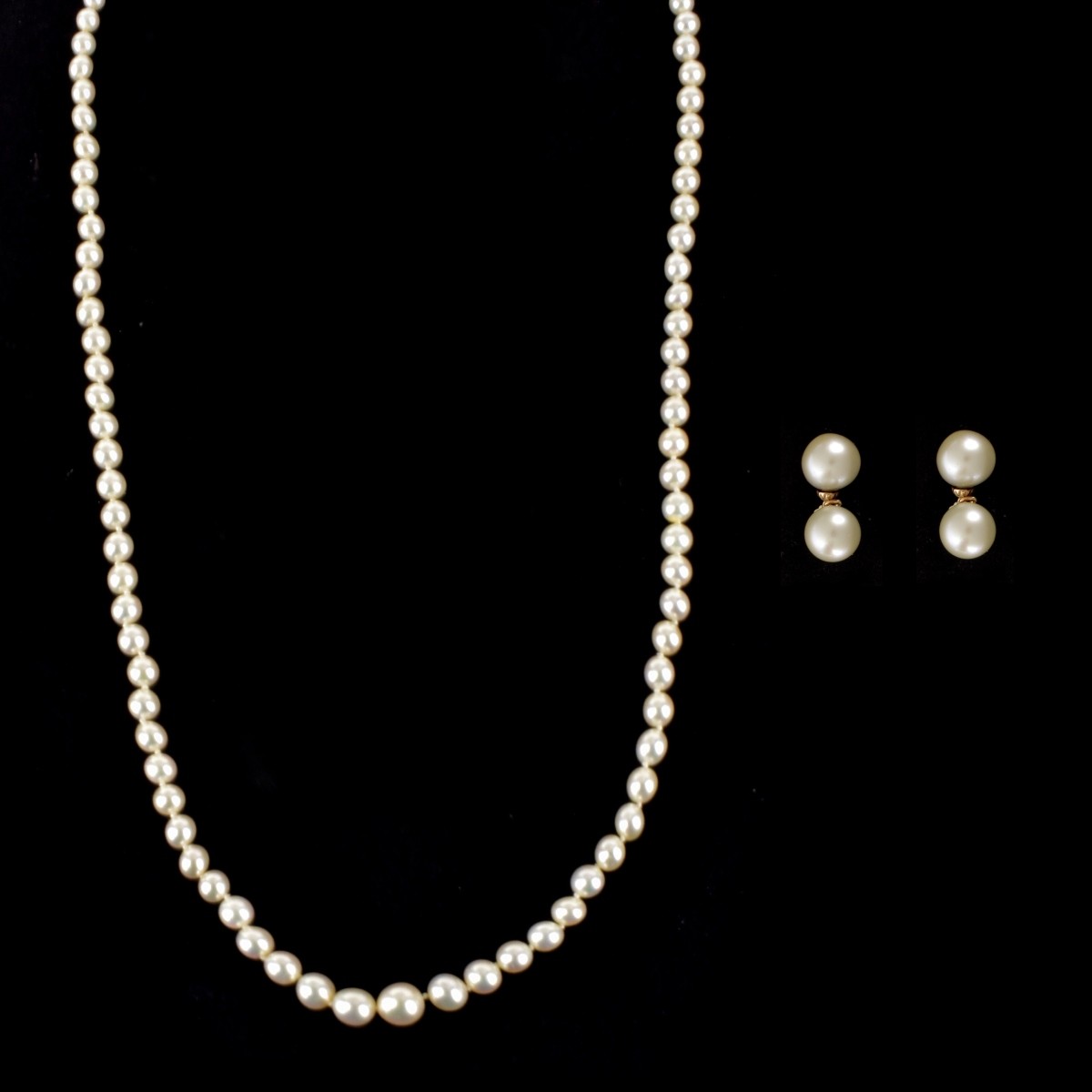 Pearl and 14K Necklace and Earrings