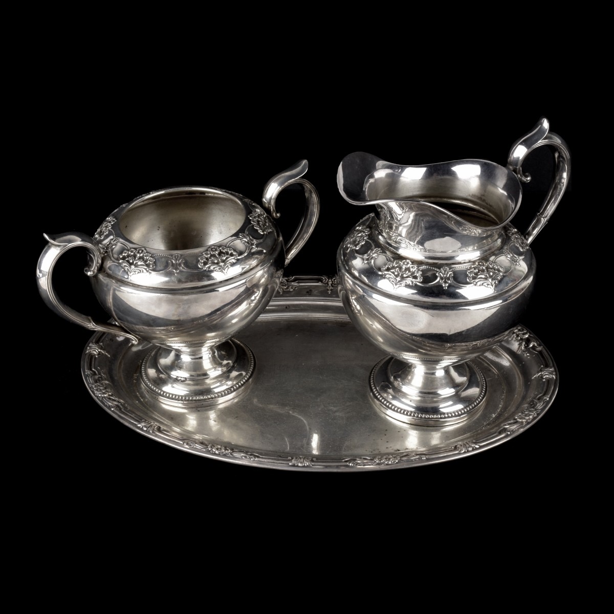 International Sterling Cream and Sugar with Tray