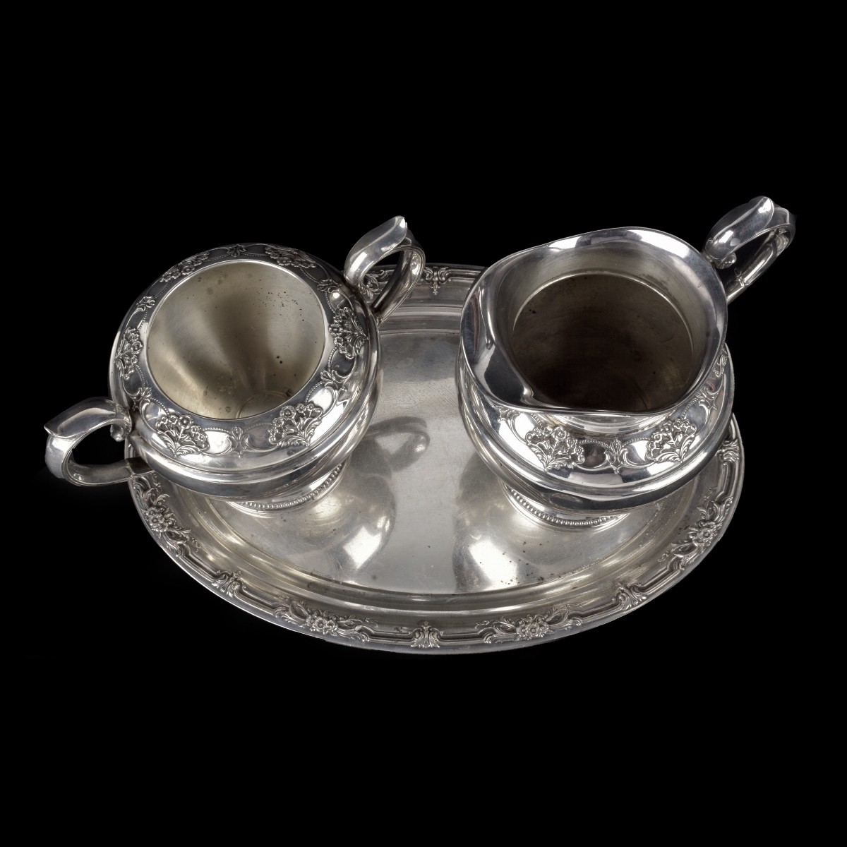 International Sterling Cream and Sugar with Tray