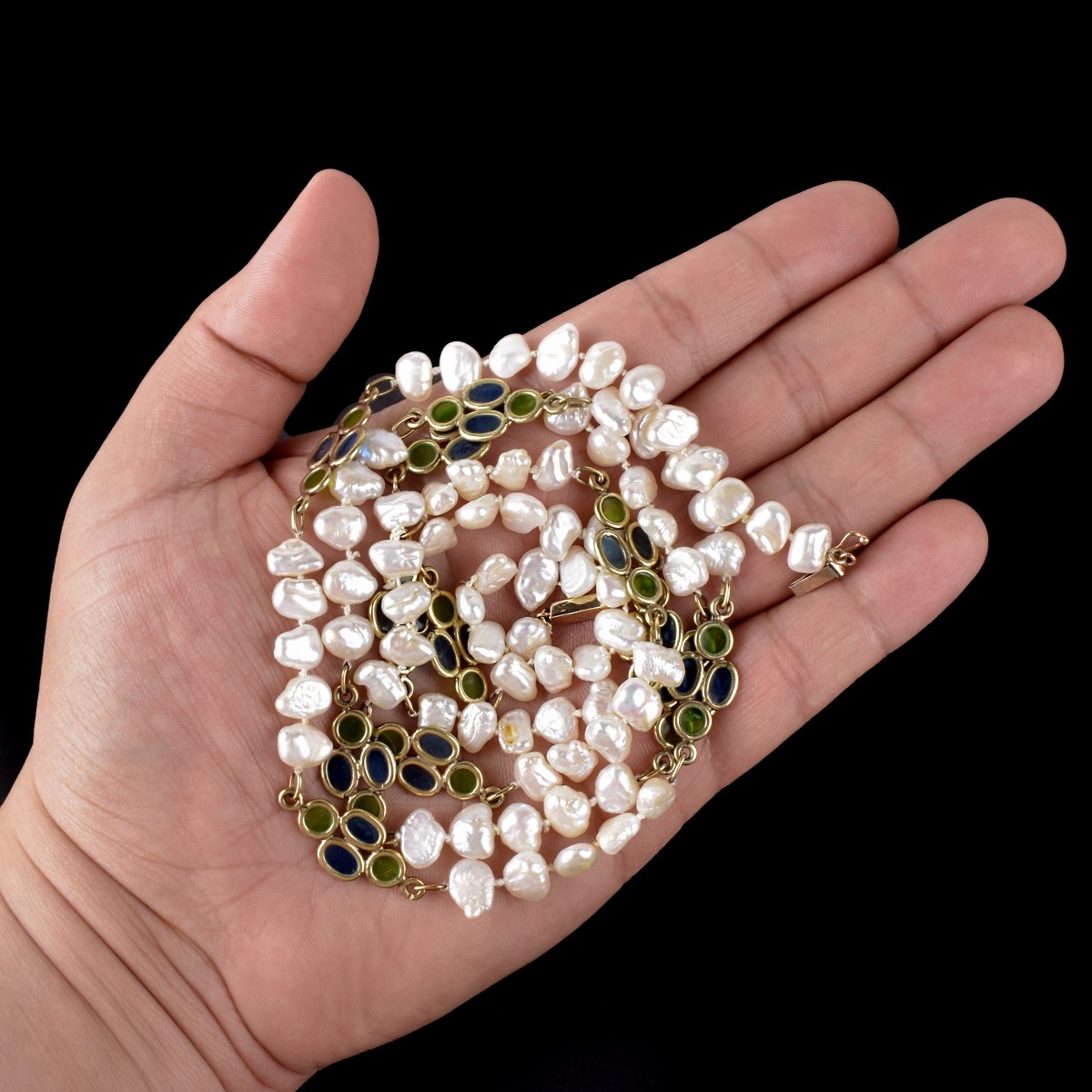 Pearl, Enamel and 14K Necklace