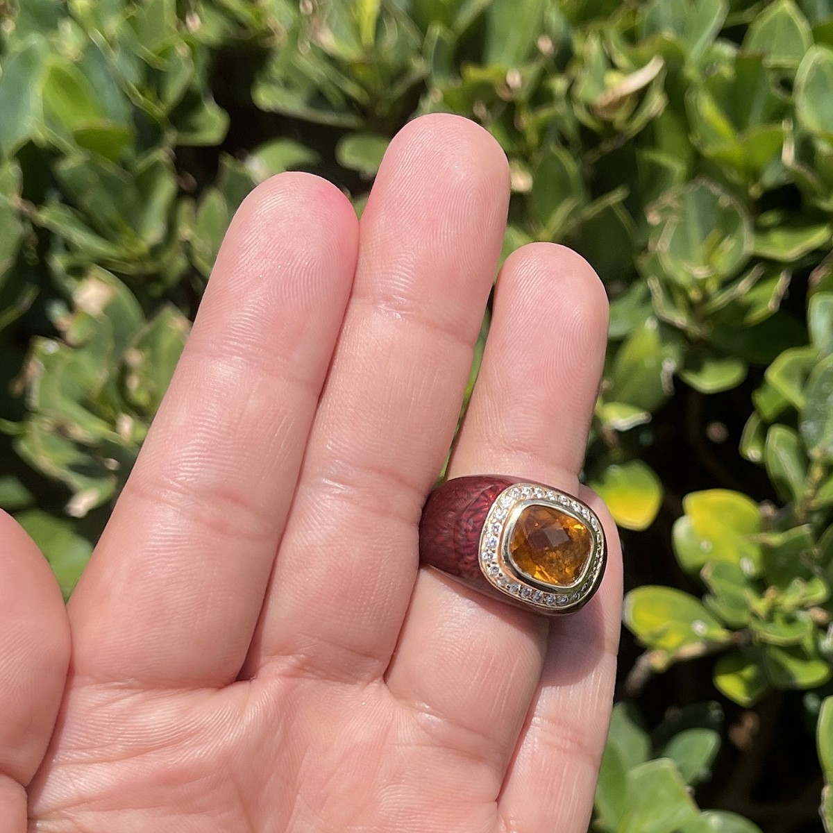 Citrine, Diamond, Enamel and 14K Ring