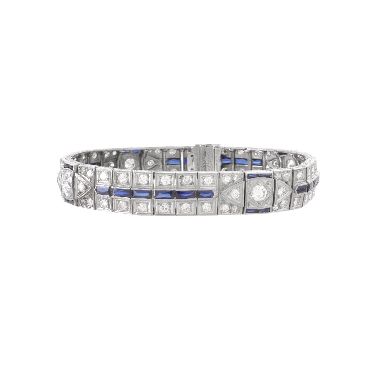 Deco Diamond, Sapphire and Platinum Bracelet