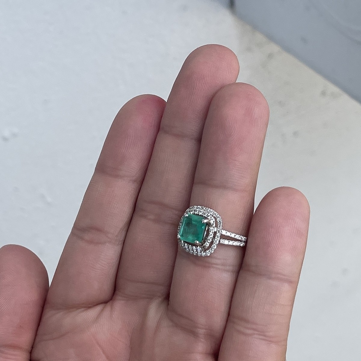 Emerald, Diamond and 14K Ring