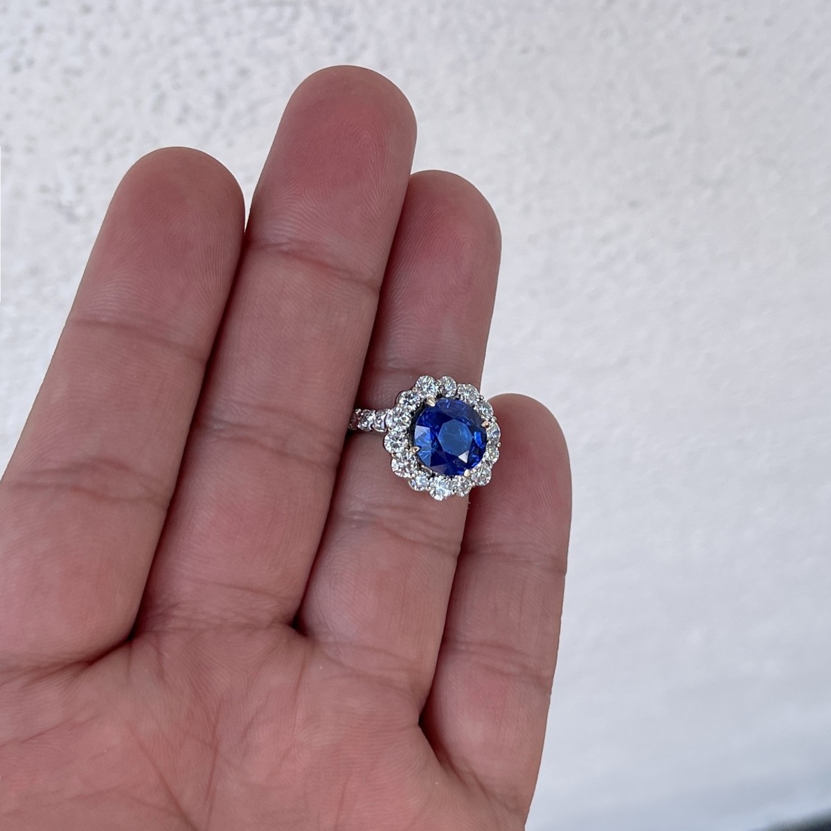 Sapphire, Diamond and Platinum Ring