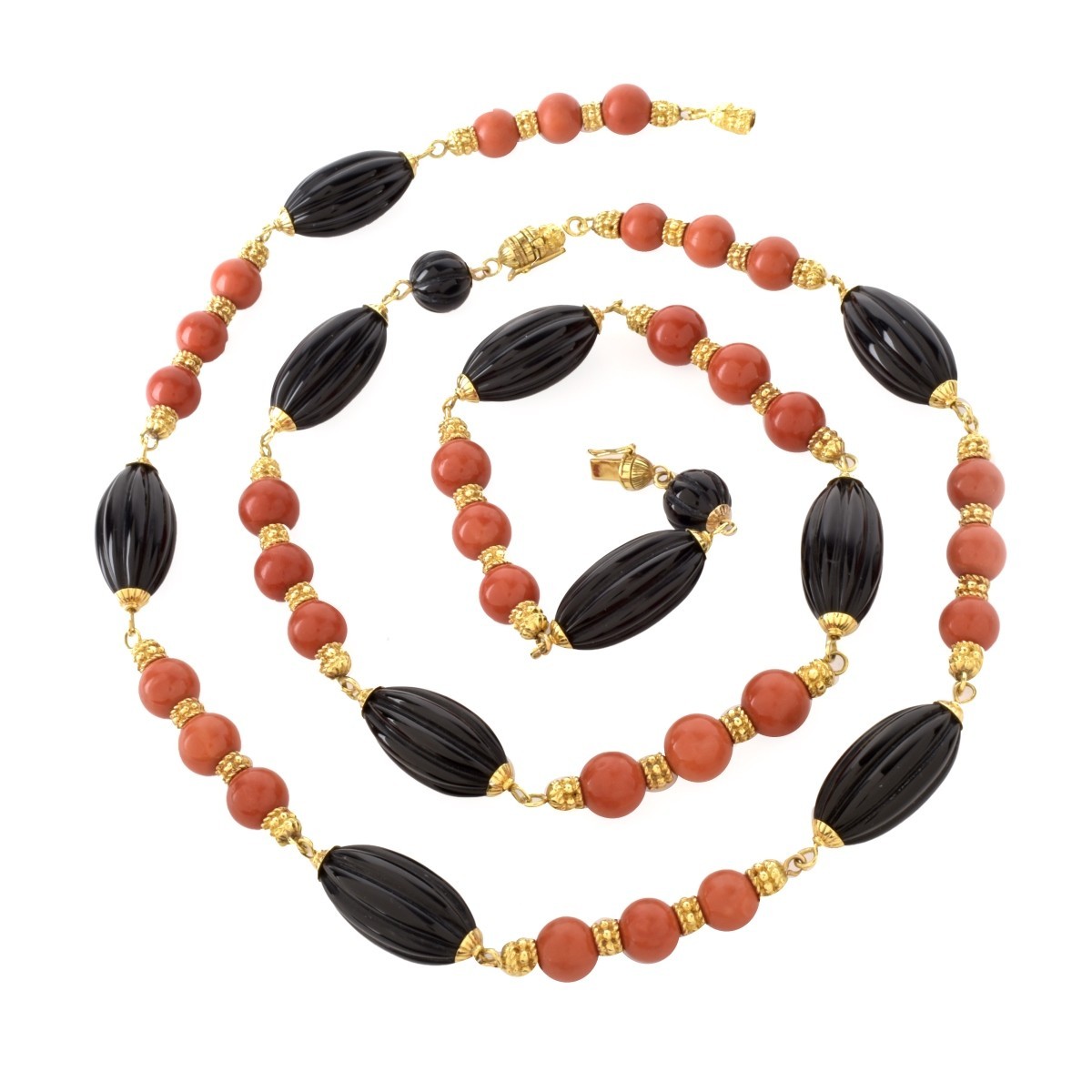 Fred Paris Onyx, Coral and 18K Necklace