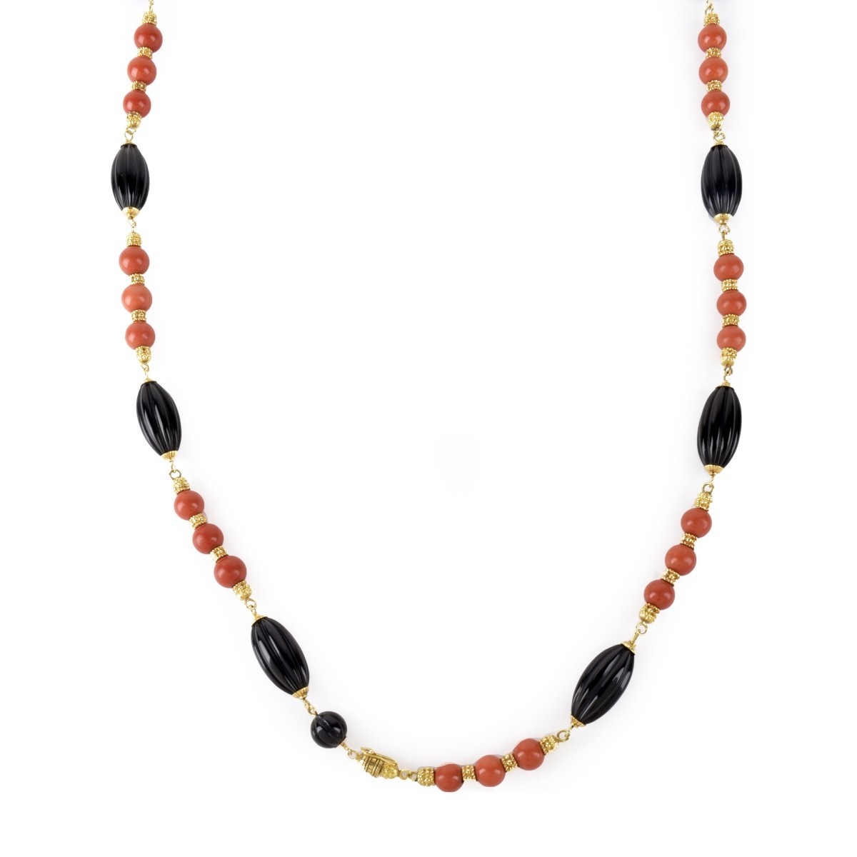 Fred Paris Onyx, Coral and 18K Necklace