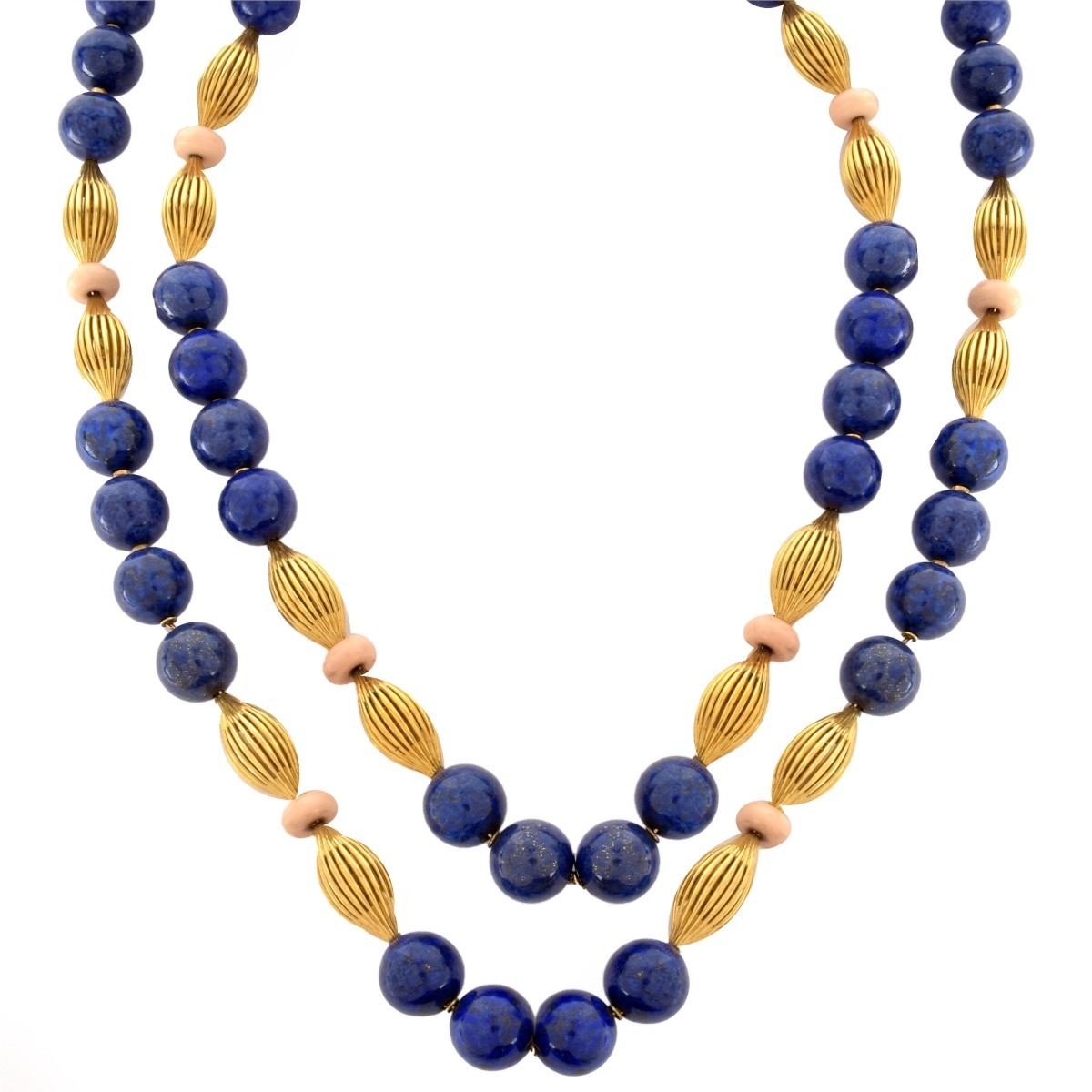 Fred Paris Lapis, Coral, 18K Necklace and Earrings