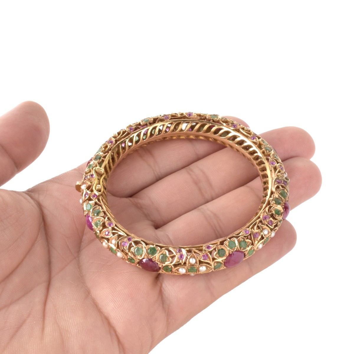 Gemstone and 14K Bangle Bracelet