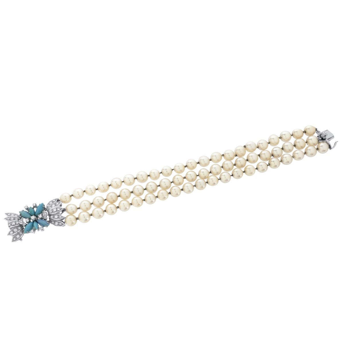 Diamond, Turquoise, Pearl and 18K Bracelet