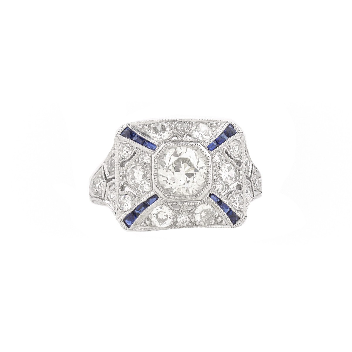 Diamond, Sapphire and Platinum Ring